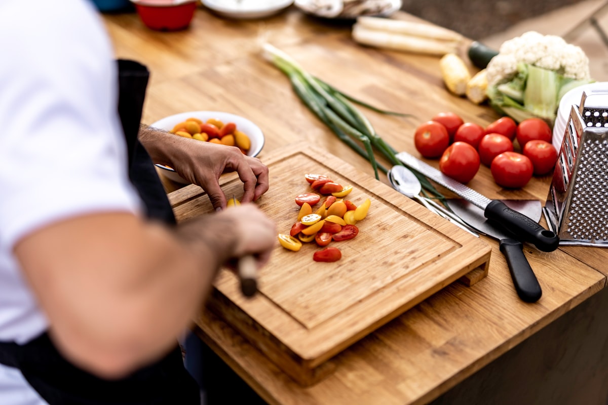 Family cooking together in kitchen